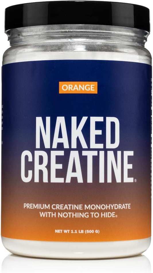 NAKED Pure Micronized Orange Creatine Monohydrate - 36 Servings - 500 Grams, 1.1Lb Bulk, Vegan, Non-GMO, Gluten Free, Soy Free. Aid Strength Gains, No Additives