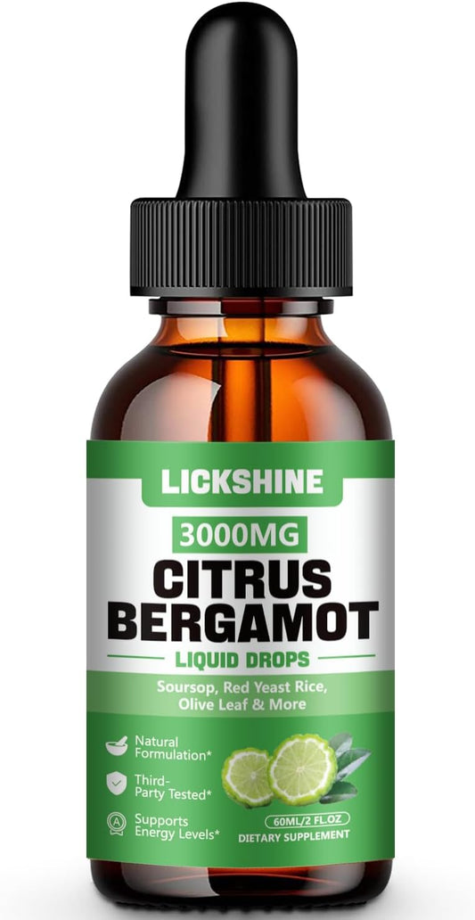 1 Pack 3000mg Citrus Bergamot Liquid Drops - High Absorption - Cholesterol Lowering Supplement for Immune Support Healthy Anti-Aging, Hight Cholesterol - Soursop Bitters Liquid, 2 Fl Oz