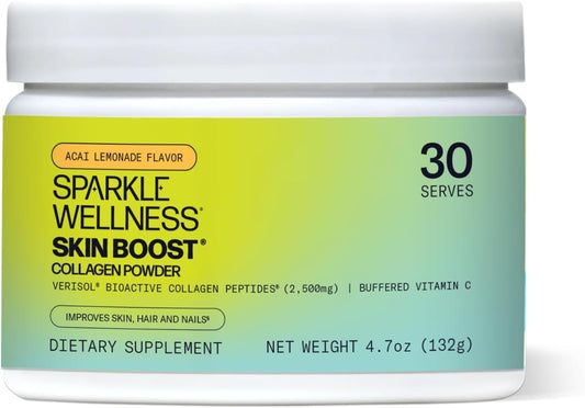 Sparkle Wellness Skin Boost (Acai Lemonade) [30-Serves] | Collagen Powder Supplement with VERISOL Bioactive Hydrolyzed Collagen Peptides & Vitamin C to Improve Skin, Hair & Nail Health