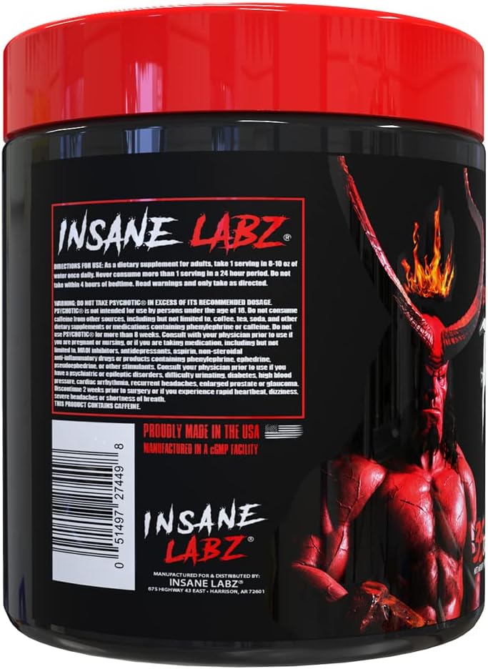 Insane Labz Hellboy Edition, High Stimulant Pre Workout Powder and NO Booster with Beta Alanine, L Citrulline, and Caffeine, Boosts Focus, Energy, Endurance, Nitric Oxide Levels, 35 Srvgs Cherry Lime