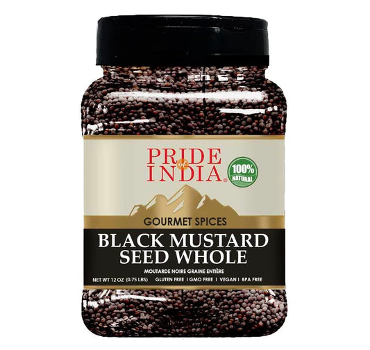 Pride of India | Black Mustard Seed 10 oz (283 gm) Medium Dual Sifter Bottle | Gourmet & Vegan Indian Spice | Pungent/Spicy Flavor | Dry Seasoning | Gluten Free & Non-Bioengineered | Easy to Use