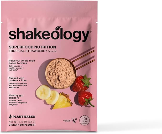 BODi Shakeology 0g Added Sugar Plant Based Protein Powder Blend, Gluten-Free Shake with Vitamins and Minerals – Helps Support Healthy Weight Loss, Lean Muscle, Tropical Strawberry - 14 Servings