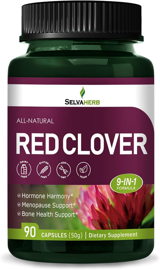 Red Clover Herb Extract Capsules for Women, Menopause Relief Supplements with Black Cohosh Wild Yam Natural Extract. 90 Count