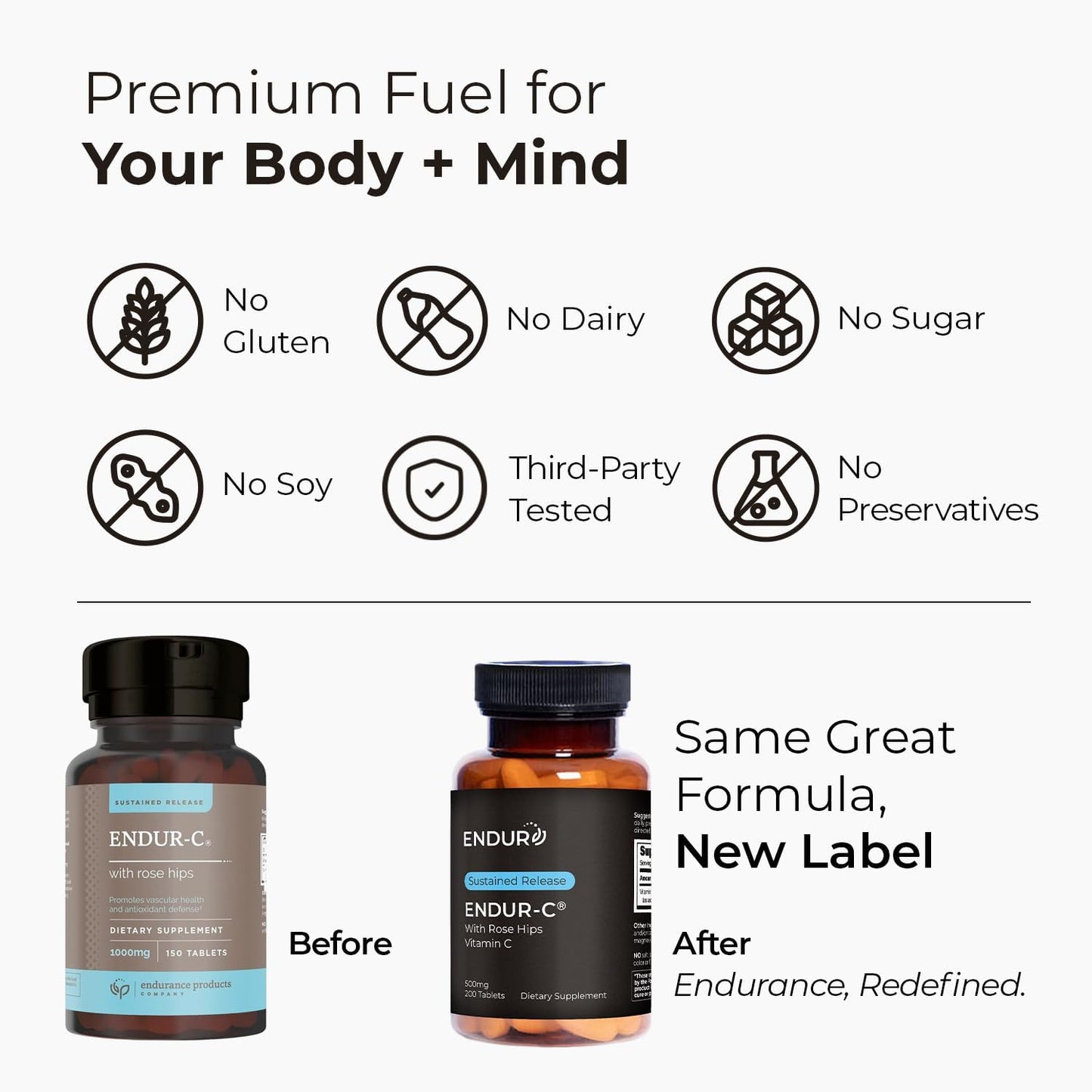 Endur ENDUR-C Vitamin C with Rose HIPS, Supports Collagen Production, Antioxidant Protection & Gentle Digestion, Gluten Free, 1000mg (60 Tablets)