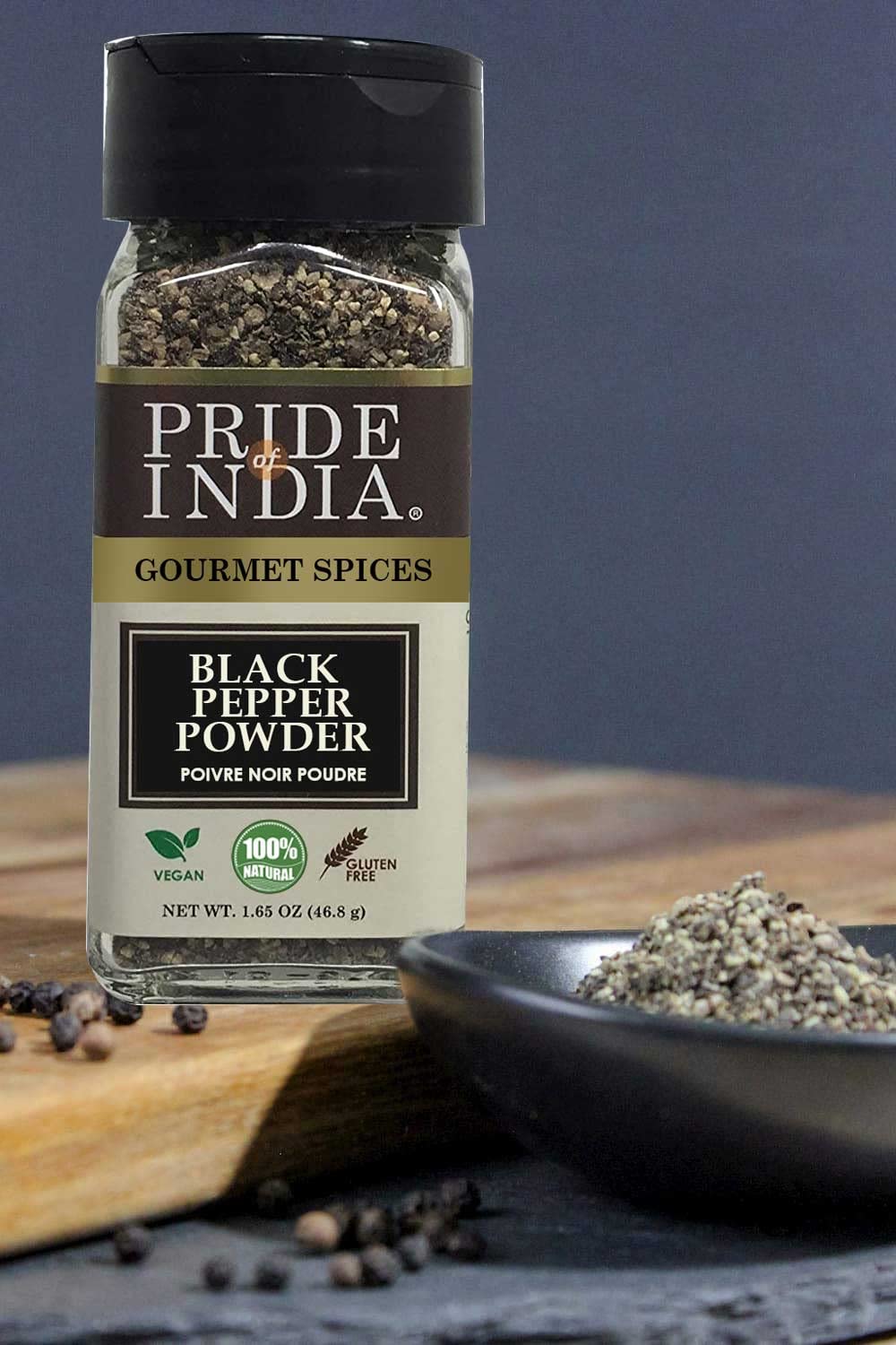 Pride of India – Black Pepper Ground – Ideal for Gourmet Dishes/Soups/Stews/Rubs – Fresh & Preservatives Free – Warming Spice – Easy to Use – 1.65 oz. Small Dual Sifter Jar