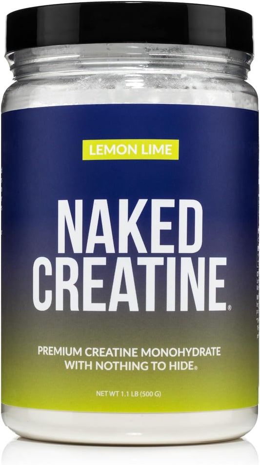 NAKED Pure Micronized Lemon Lime Creatine Monohydrate - 42 Servings - 500 Grams, 1.1Lb Bulk, Vegan, Non-GMO, Gluten Free, Soy Free. Aid Strength Gains, No Additives
