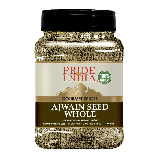 Pride of India - PACK of 6 - Ajwain Seed Whole 7 oz (200 gm) Medium Dual Sifter Jar | Gourmet Carom Seeds | Flavoring agent for Savory Dishes | Aromatic & Nutrient Dense | Easy to Use