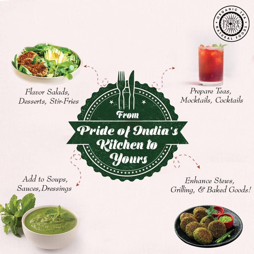 Pride of India – Mint Leaf Whole – Cut & Sifted for Convenience of Use – Good for Culinary Uses – Ideal for Tea/Beverages – Easy to Use – 1 oz. Small Dual Sifter Bottle