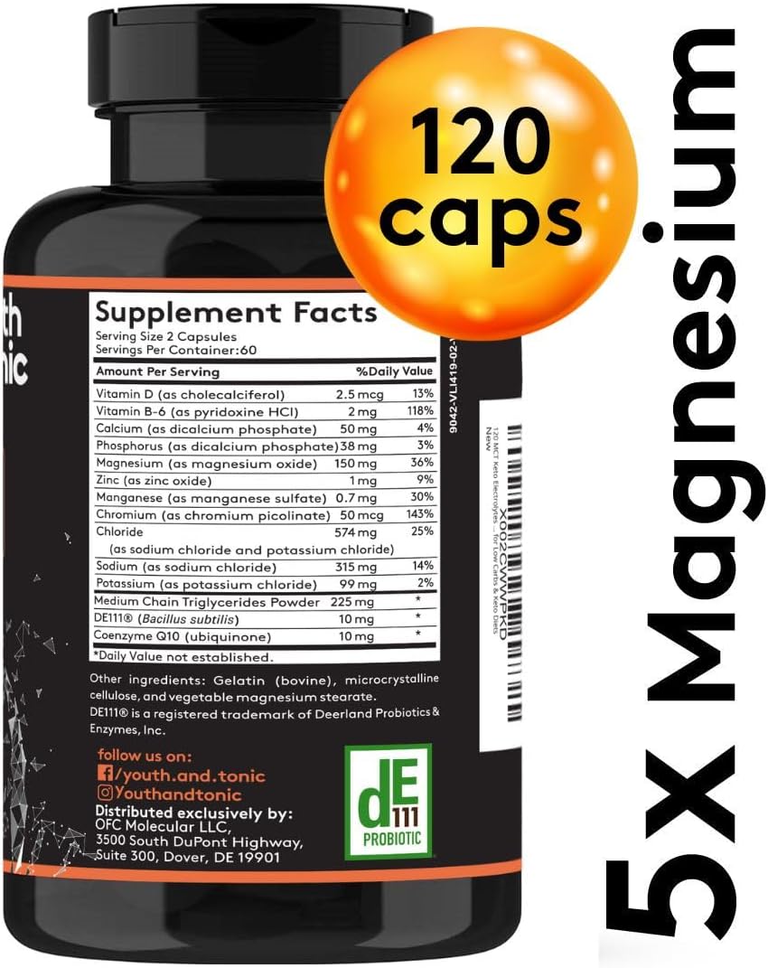 120 MCT Keto Electrolytes Pills | 150 mg Magnesium Probiotics Co Q 10 | Potassium Sodium Chloride Calcium Zinc & D3 Vitamin | Premium Grade Salt Supplement Designed for Low Carbs & Keto Diets