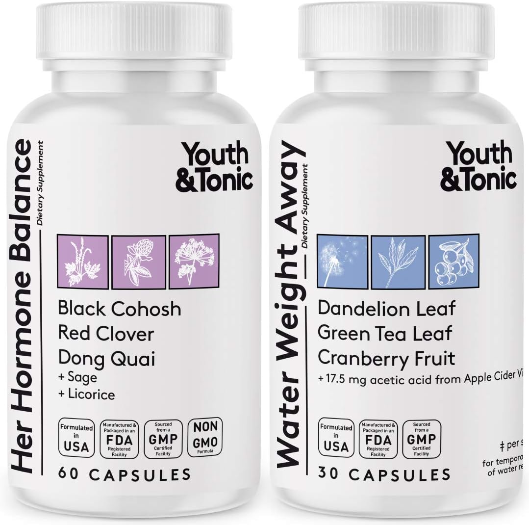 Youth & Tonic Water Retention Pills for Women and Hormone Balance Capsules for Swelling & Loss of Water and to Maintain Healthy Female Hormonal Level | 30 + 60 Capsules