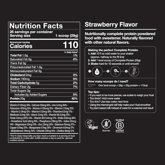 Huel Vegan Protein Powder | Strawberry | Complete Nutrition | 20g Protein Powder | 100% Plant-Based | 27 Vitamins & Minerals, Gluten Free, Non-GMO, Lactose Free | 26 Servings