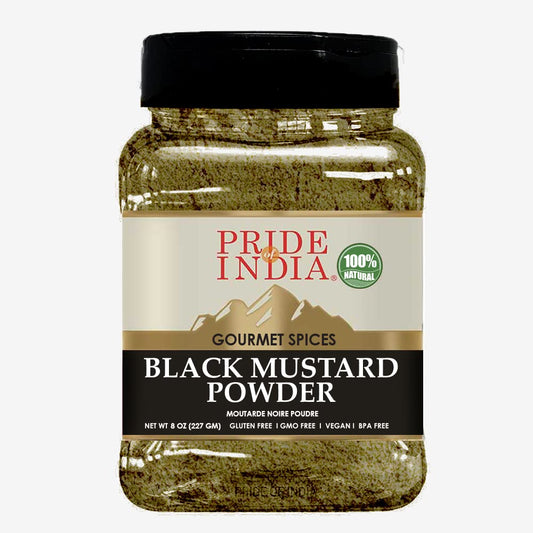 Pride Of India- Organic Black Mustard Seed Ground - 18 oz (510gm) Large Dual Sifter Jar - Certified Pure Indian Vegan Spice- Best for Pickling, Chutney, Indian Food- Offers Best Value for Money