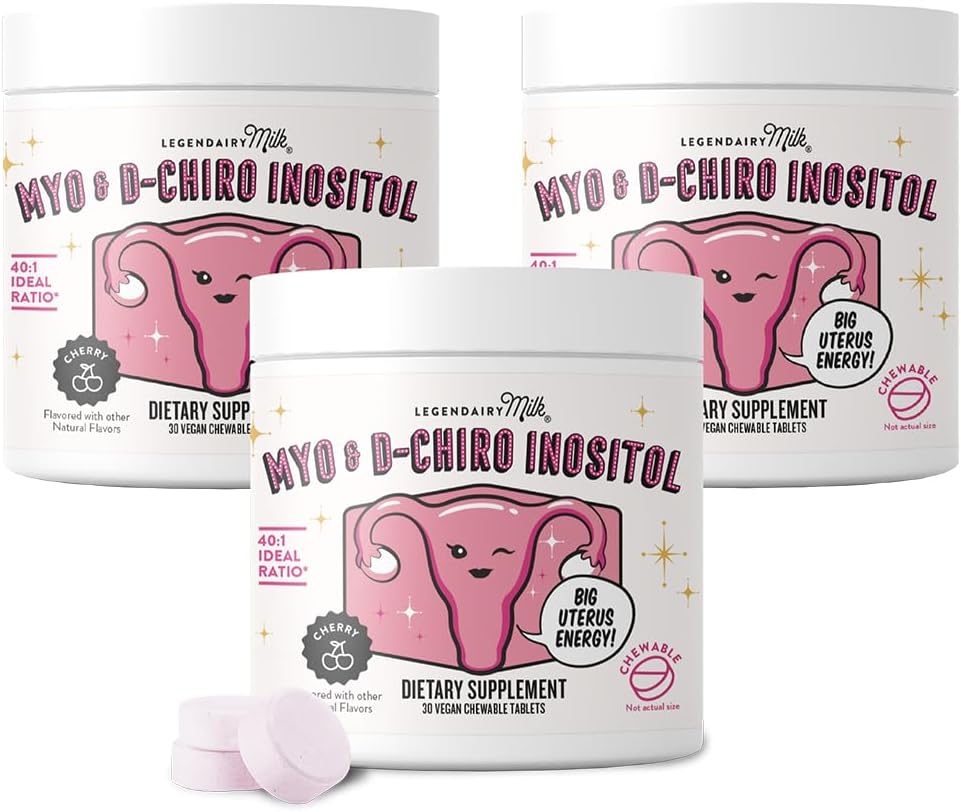 Legendairy Milk Pure Inositol Chewable Tablets - Myo-Inositol & D-Chiro Supplement for Hormonal Balance & Fertility Support - Ideal 40:1 Ratio - 30 Day Supply (Pack of 3)