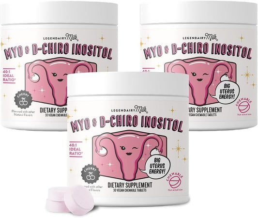Legendairy Milk Pure Inositol Chewable Tablets - Myo-Inositol & D-Chiro Supplement for Hormonal Balance & Fertility Support - Ideal 40:1 Ratio - 30 Day Supply (Pack of 3)