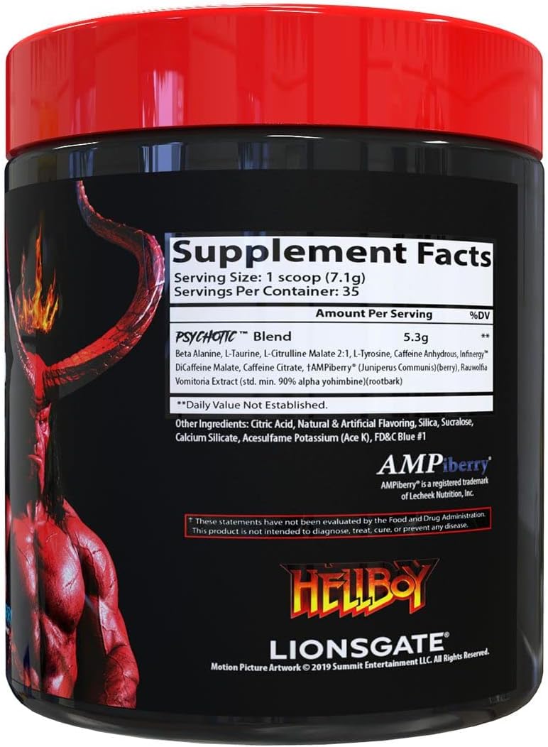 Insane Labz Hellboy Edition, High Stimulant Pre Workout Powder and NO Booster with Beta Alanine, L Citrulline, and Caffeine, Boosts Focus, Energy, Endurance, Nitric Oxide Levels, 35 Srvgs, Blue Rasp