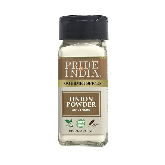 Pride of India – Onion Fine Ground – Gourmet Spice for Cooking – Pantry Essential – Adds Flavor to Sauces/Dips/Rubs/Marinades – Easy to Use – 1.7 oz. Small Dual Sifter Jar