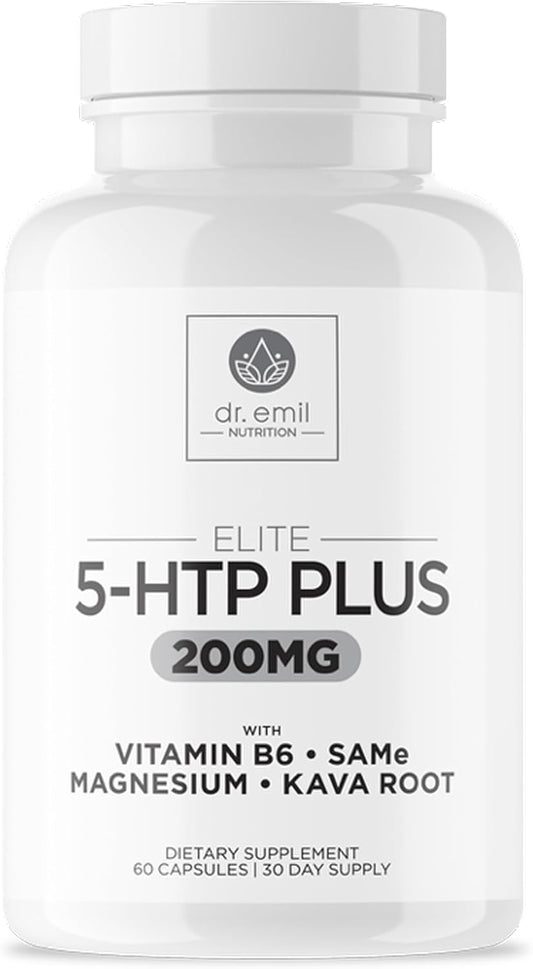 200 MG 5-HTP Elite with Kava Root Extract, Magnesium & SAM-e to Maintain Normal Healthy Sleep & Create a Sense of Wellbeing - 5HTP Supplement with Vitamin B6 - 60 Capsules, 30 Servings