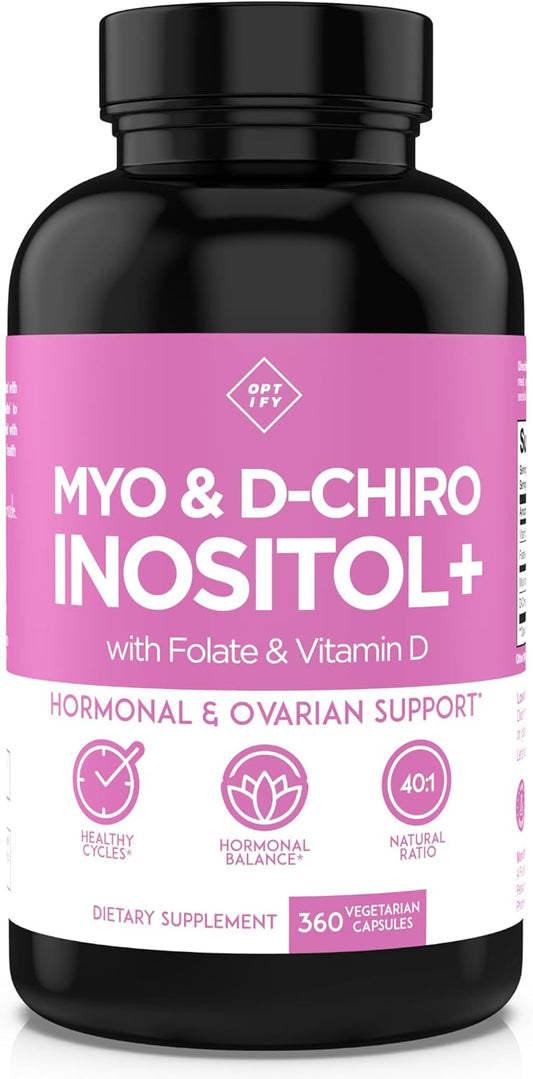 Optify Inositol Supplement for Women – 90-Day Supply – Myo-Inositol and D-Chiro Inositol with Folate and Vitamin D – 40:1 Ratio – Hormone Balance & Ovarian Support - 360 Capsules