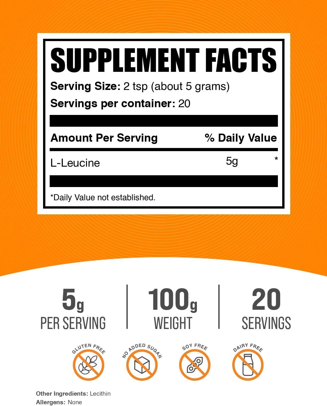 BulkSupplements.com L-Leucine Powder - Leucine Supplements, BCAA Supplements - Amino Acid Powder, Unflavored, 5g per Serving, 100g (3.5 oz) (Pack of 1)