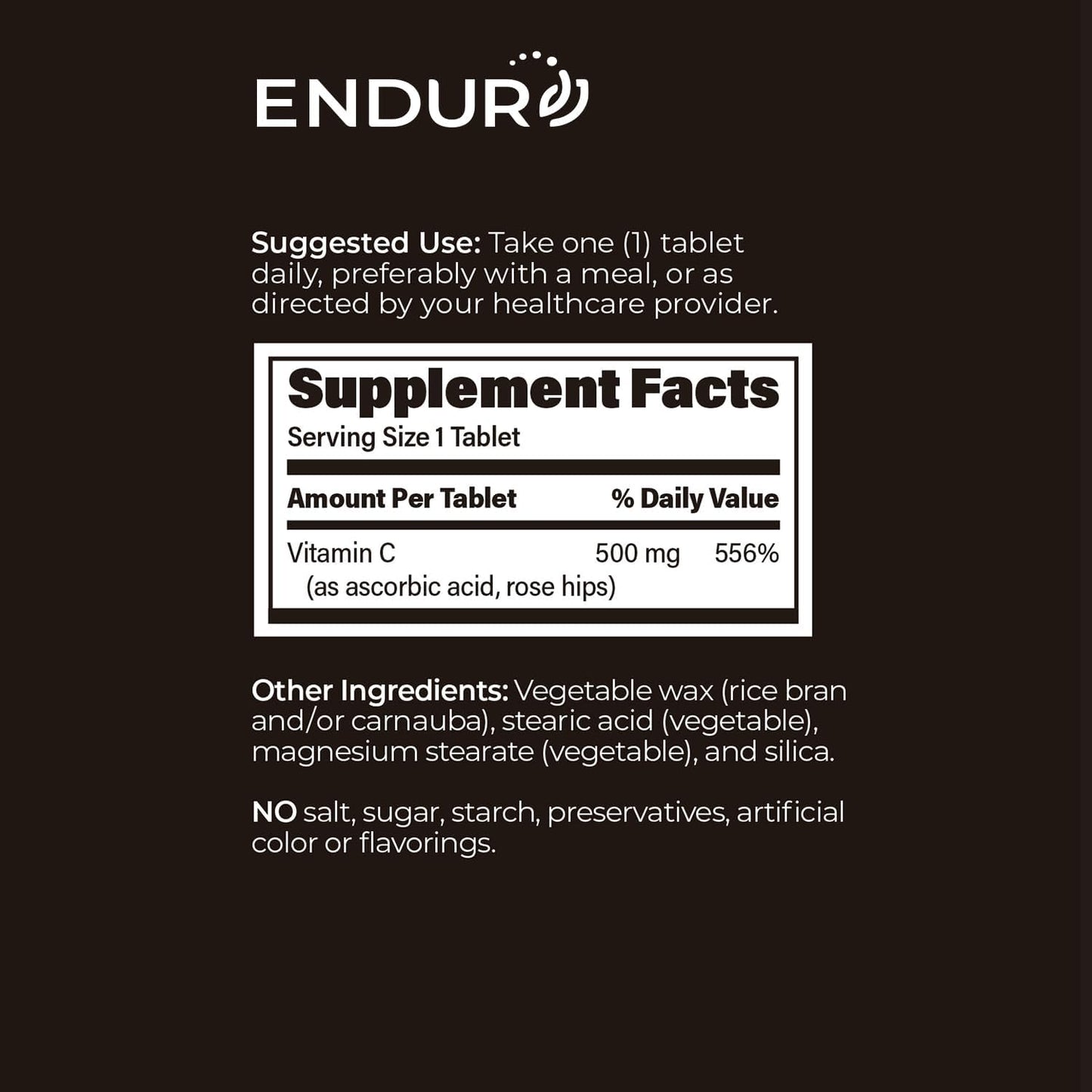 Endur ENDUR-C Vitamin C with Rose HIPS, Supports Collagen Production, Antioxidant Protection & Gentle Digestion, Gluten Free, 500mg (200 Tablets)