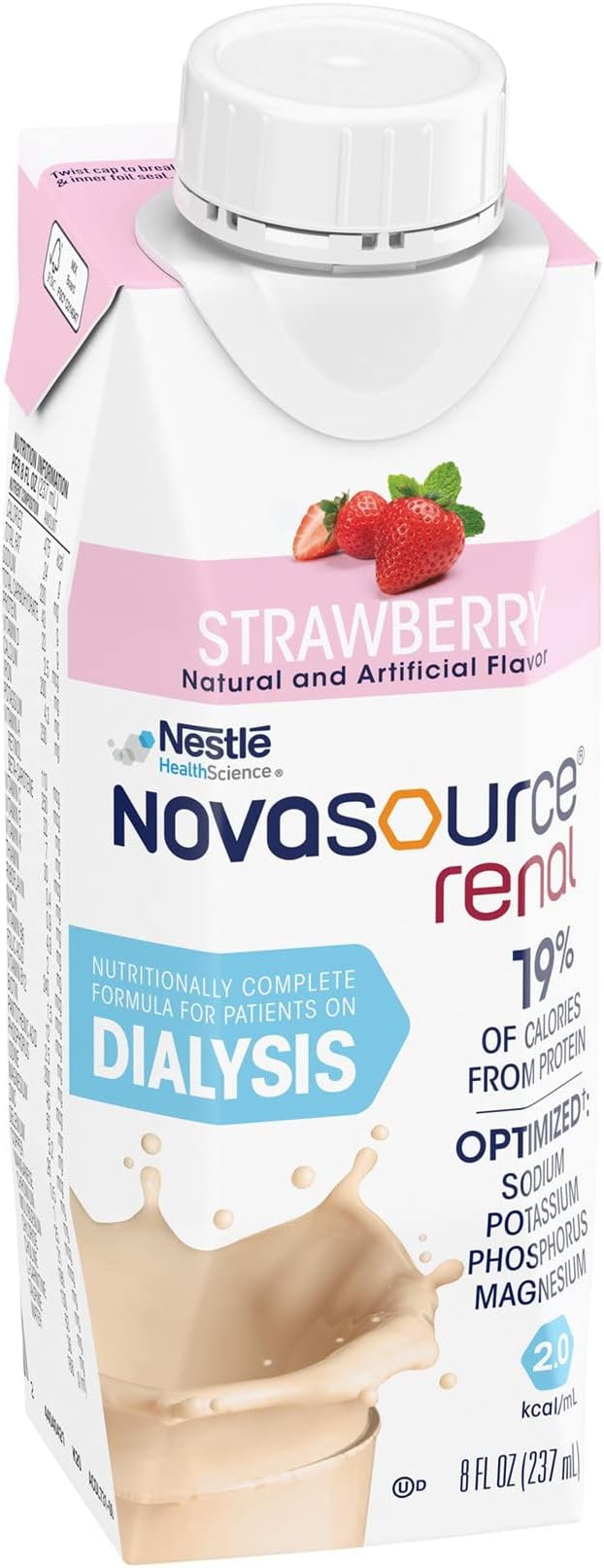 Nestle Novasource Renal Nutritionally Complete Formula Strawberry 8 oz Carton 24 Ct