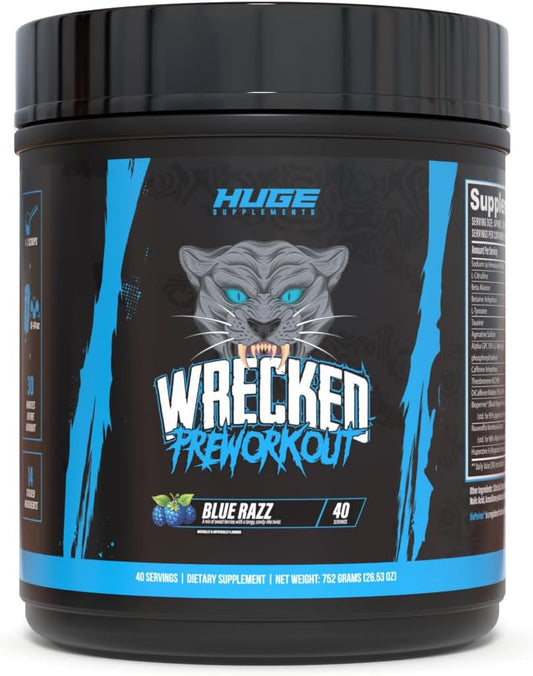 Wrecked Pre Workout Powder, Advanced Formula, Boosts Energy, Focus, Pumps & Performance, 10g L-Citrulline, 6.4g Beta Alanine, 5g Tyrosine, 1g Alpha GPC, 375mg Fast-Acting Caffeine & More (40 Servings)
