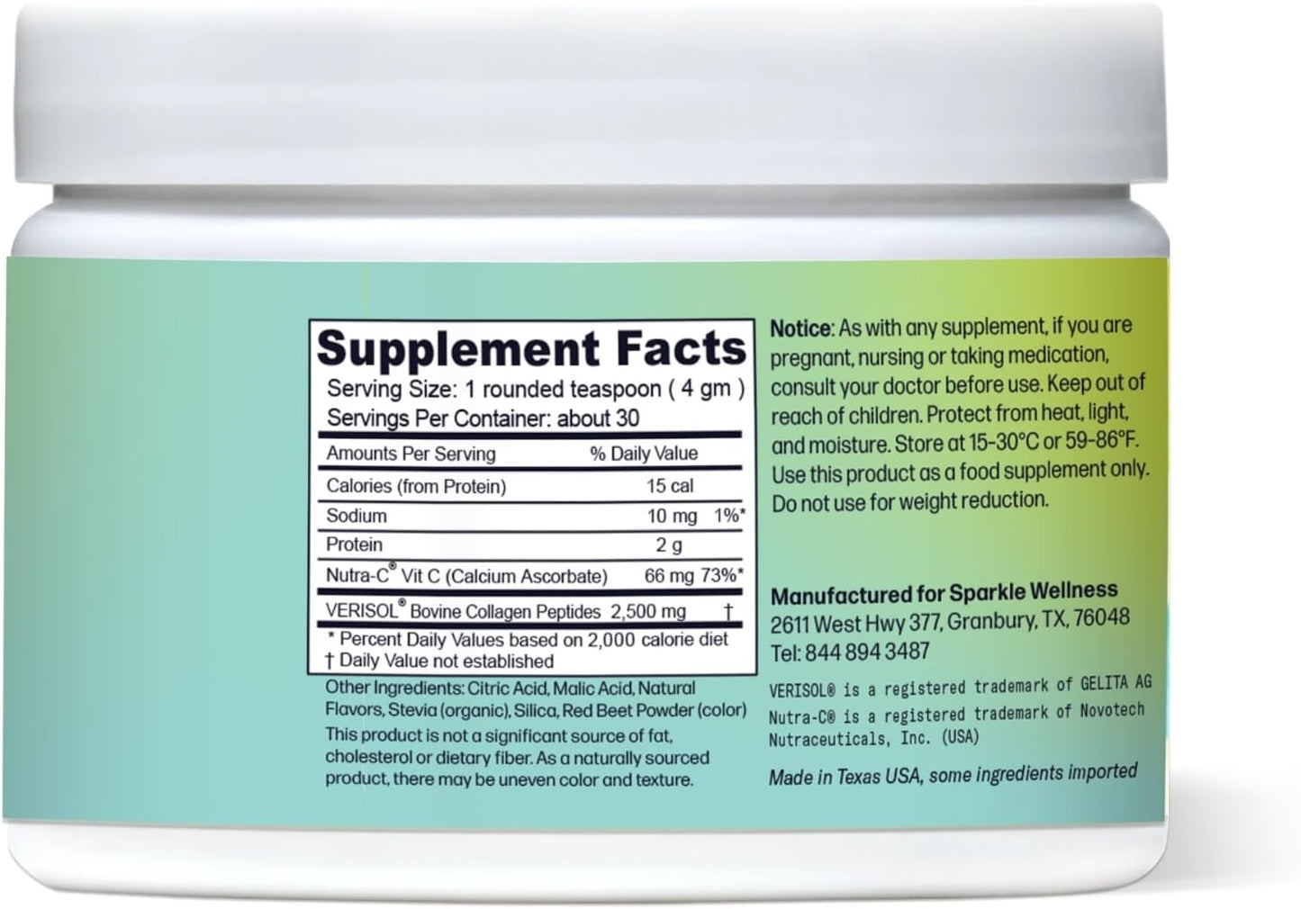 Sparkle Wellness Skin Boost (Acai Lemonade) [30-Serves] | Collagen Powder Supplement with VERISOL Bioactive Hydrolyzed Collagen Peptides & Vitamin C to Improve Skin, Hair & Nail Health