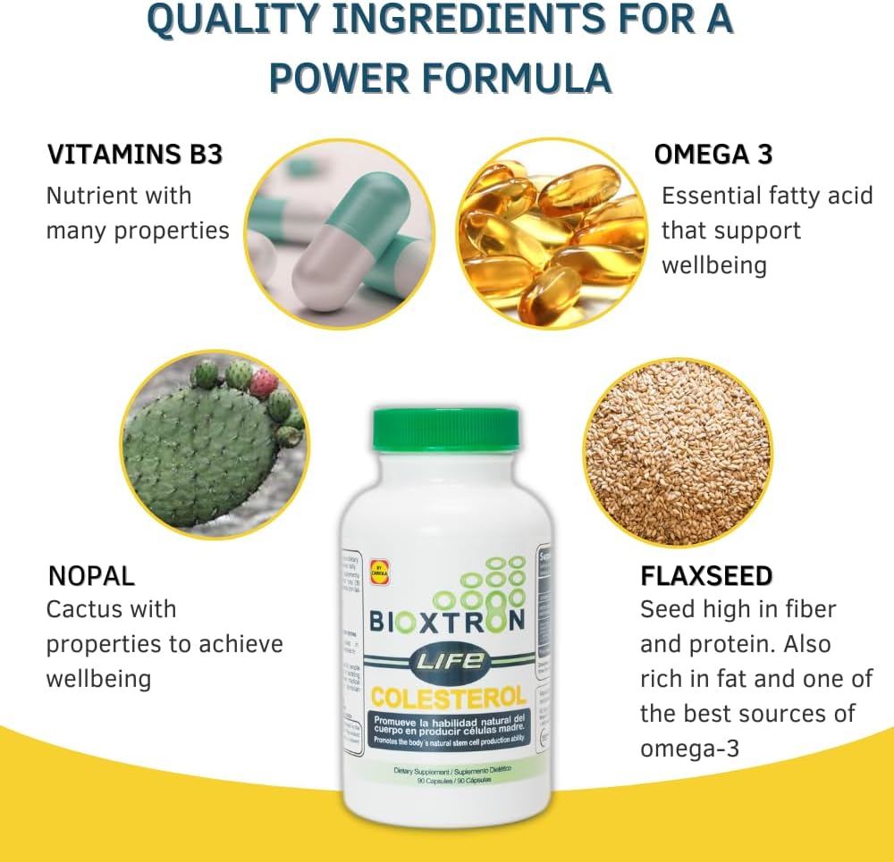 Bioxtron Life Cholesterol Natural AFA Stem Cell Supplement - Stem Cell Production - Immune System Support - Supports Cholesterol Levels - Supports Joints & Muscles - 90 Caps