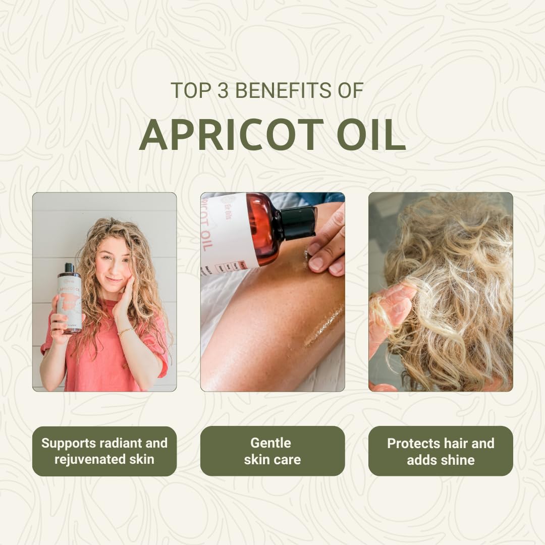 Apricot Kernel Oil - Direct from Spain and Turkey - 100% Pure Carrier Oil for Hair, Face, and Skin - Cold-Pressed Carrier Oils - (16 oz) 1 Pack