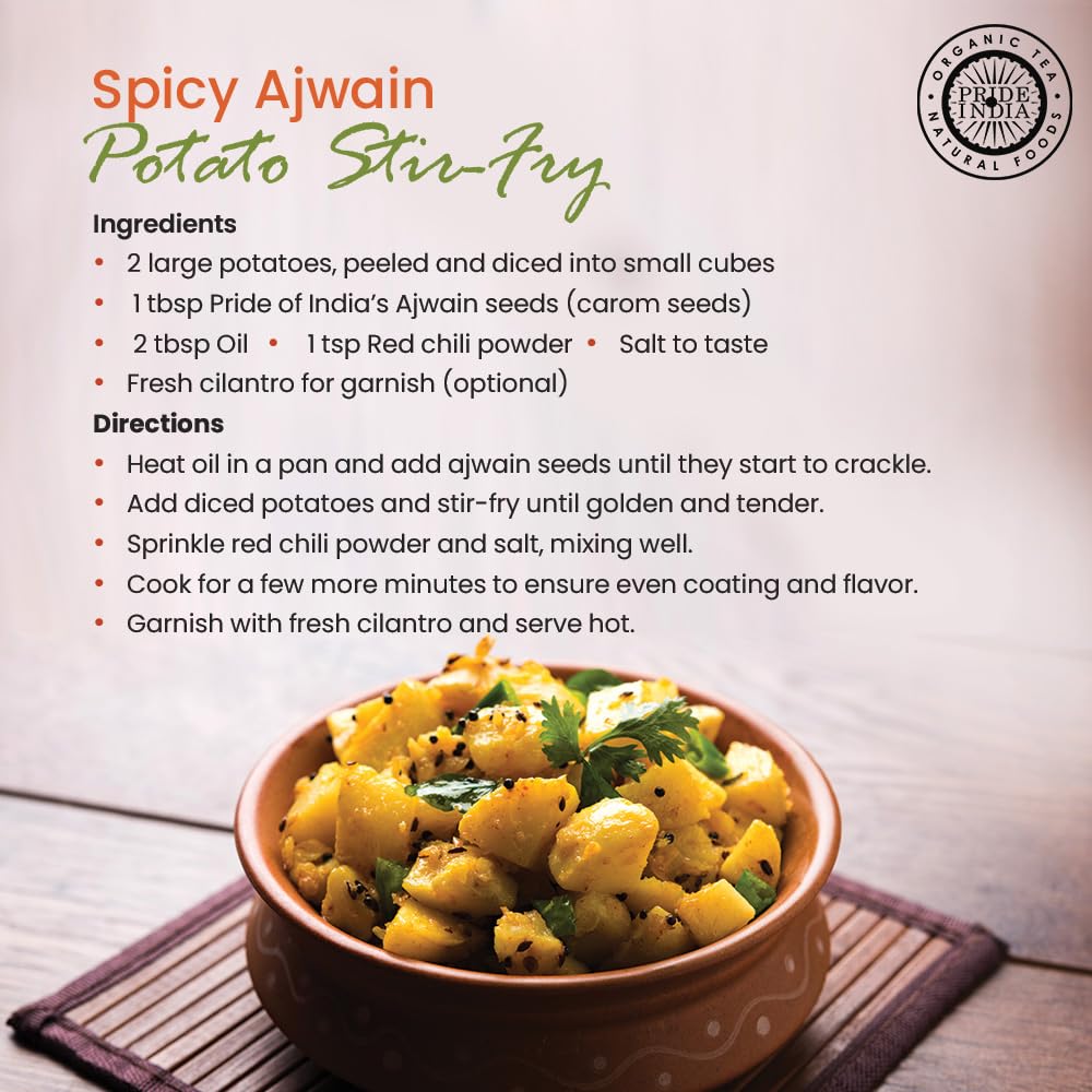 Pride of India – Ajwain Seed Whole – Gourmet Carom Seeds – Flavoring agent for Savory Dishes – Aromatic & Nutrient-Dense – Easy to Use – 2.1 oz. Dual Sifter Bottle