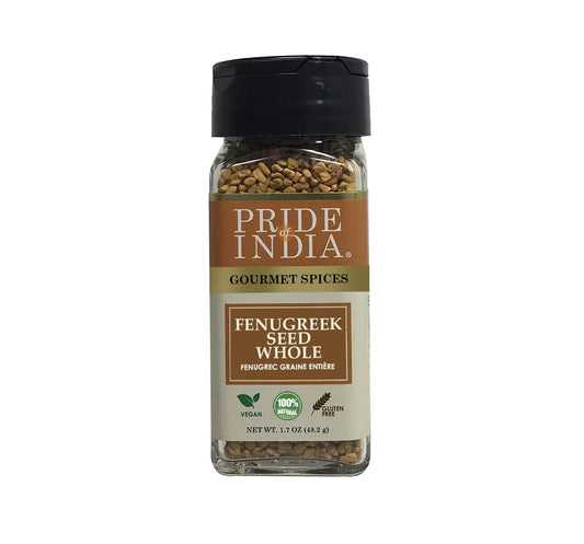 Pride of India – Fenugreek Seed Whole – Whole & Gourmet Indian Spice – Ideal Seasoning for Cooking – Free of Preservatives – Easy to Use – 1.7oz. Small Dual Sifter Jar