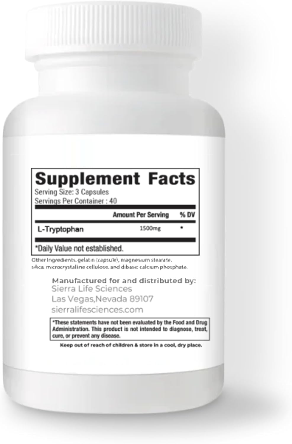 1500mg High Dose L-Tryptophan Max in Easy-to-Swallow Capsules | Gluten-Free, Non-GMO | 40 Servings (2-Pack)