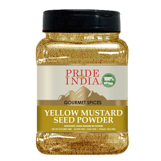 Pride Of India - PACK of 6 - Yellow Mustard Ground – Gourmet Spice - Ideal for Pickles/Mustard Dressing/Sauces/Hotdogs – Preservatives & Additives Free – Easy to Store – 8oz. Medium Dual Sifter