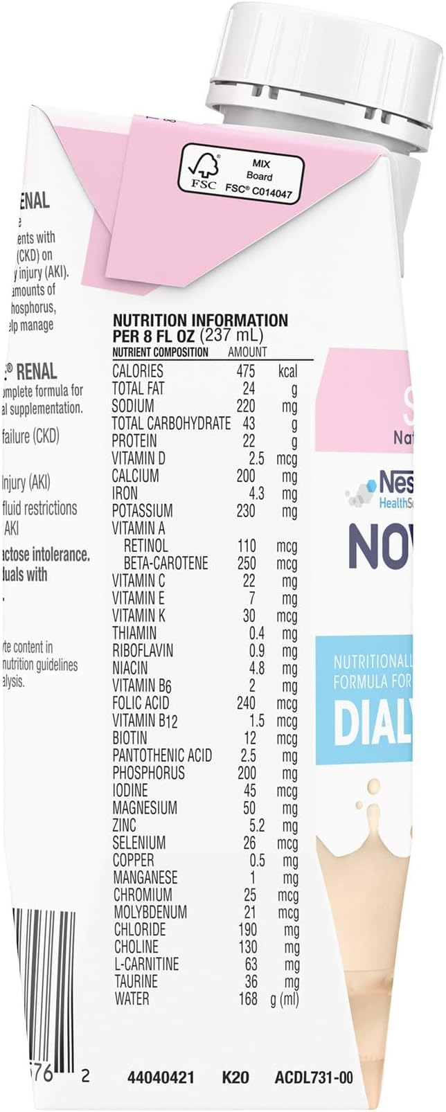 Nestle Novasource Renal Nutritionally Complete Formula Strawberry 8 oz Carton 24 Ct