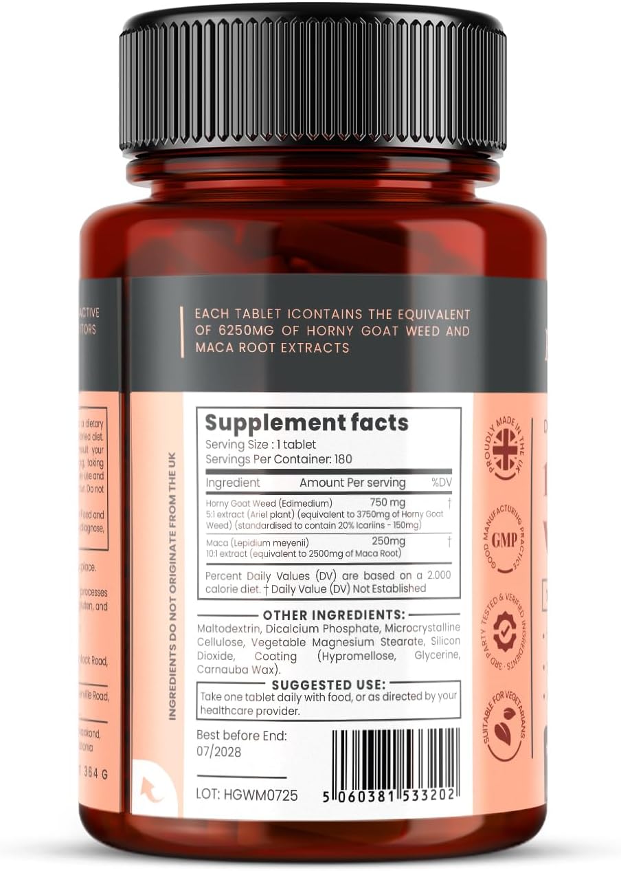 10X Horny Goat Weed Extract (3750mg) Maca Extract (2500mg) x 360 Tablets (2 Bottles of 180) - 1 Years Supply