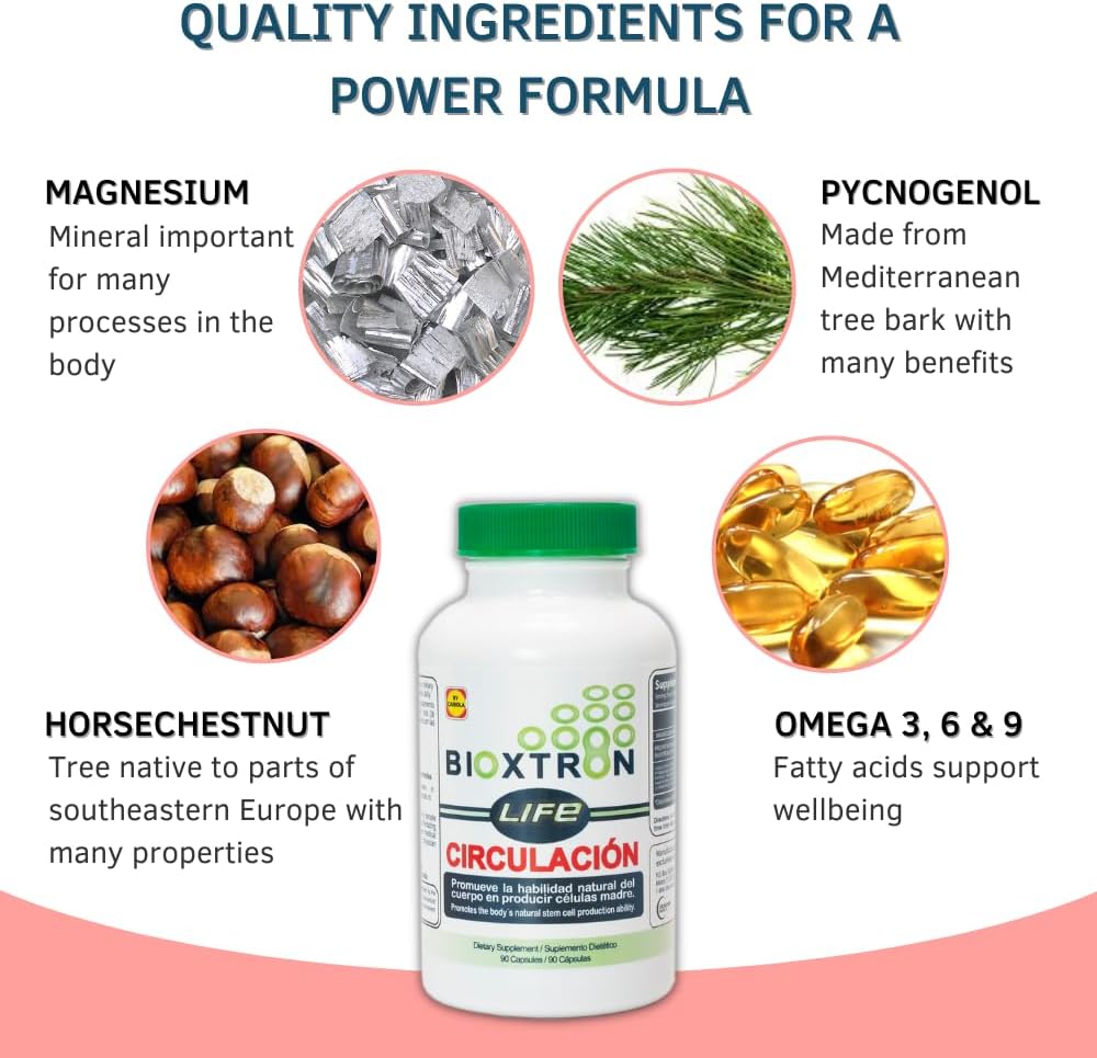 Bioxtron Life Circulacion Natural AFA Stem Cell Supplement 90 Capsules - Stem Cell Production - Supports Circulation - Energy Levels - Promotes Healthy Joint & Muscle