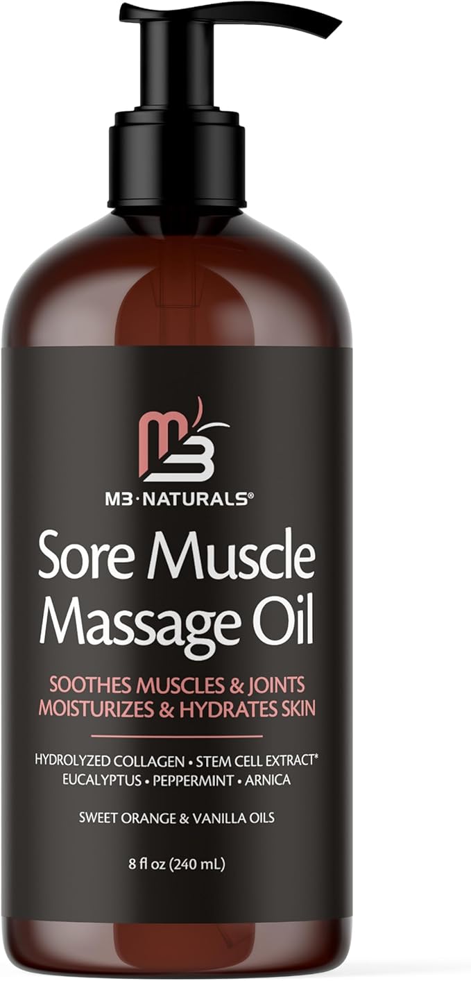 M3 Arnica Sore Muscle Massage Oil with Collagen, Stem Cells, and Menthol, Anti-Cellulite Therapy for Full Body, Fast-Absorbing Multipurpose Treatment