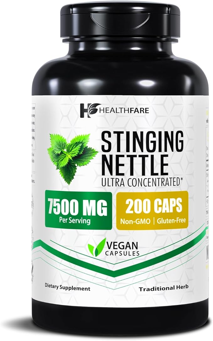 Healthfare Stinging Nettle Root Extract 7500mg | 200 Vegan Capsules | Extra Strength Herbal Supplement | Supports Prostate, Urinary & Hair Health | Non-GMO, Gluten-Free | Made in USA