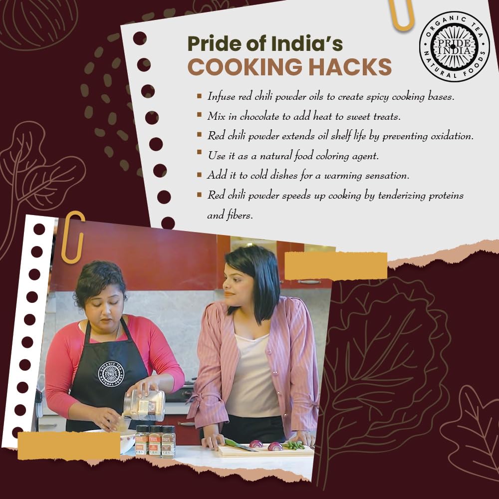 Pride Of India - PACK of 6 - Red Chili Ground – Traditional Indian Spice – Ideal for Gourmet & Savory Dishes Dishes – GMO/Gluten Free – Easy to Store - 8oz. Medium Dual Sifter Jar