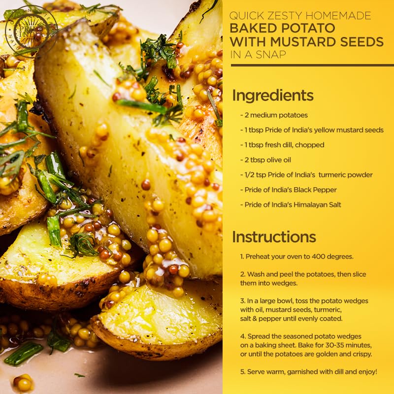 Pride of India – Yellow Mustard Seed Whole – Pungent & Aromatic – Gourmet Indian Spice – Add in Salads/Dressings/Chicken/Meat/Pickles – Easy to Use – 2.8 oz. Small Dual Sifter Bottle