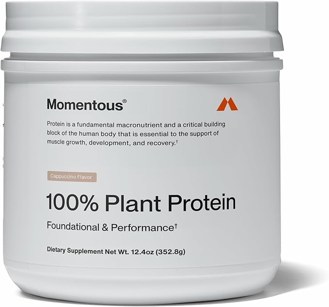 Momentous Vegan Protein Powder - 20 g Plant-Based Protein - NSF Certified for Sport - Vegan - GMO Free - Gluten-Free - 12 Servings for Essential Everyday Use - Cappuccino