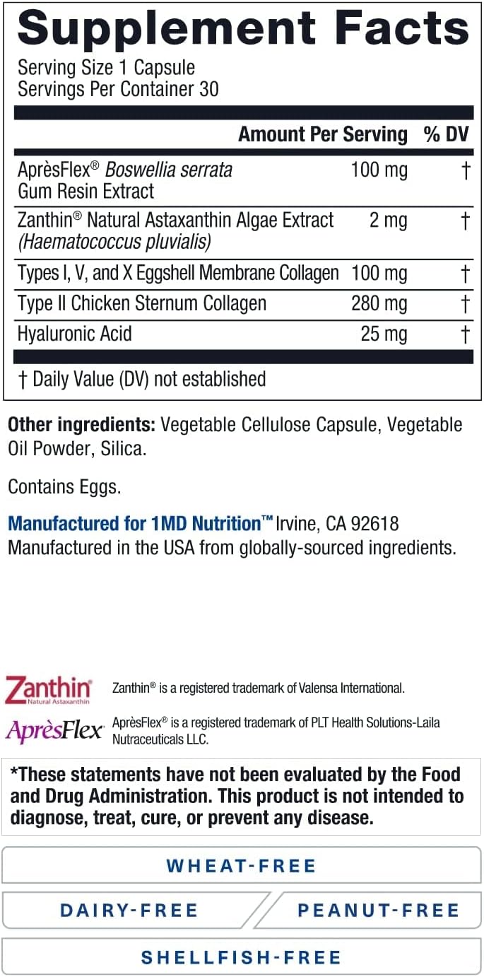 1MD Nutrition MoveMD - Joint Health Supplement - Doctor Formulated | with Collagen, Astaxanthin, and More | 30 Capsules (2-Pack)