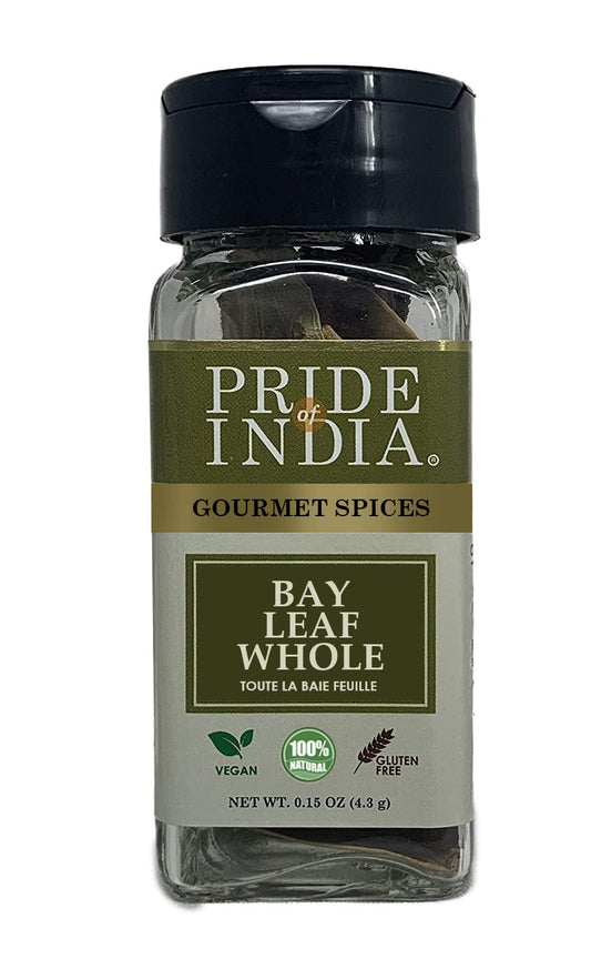 Pride of India – Bay Leaf Whole – Authentic Indian Culinary Spice/ Premium Quality – Gourmet & Preservatives Free – Easy to Use – 0.15 oz. Small Dual Sifter Jar