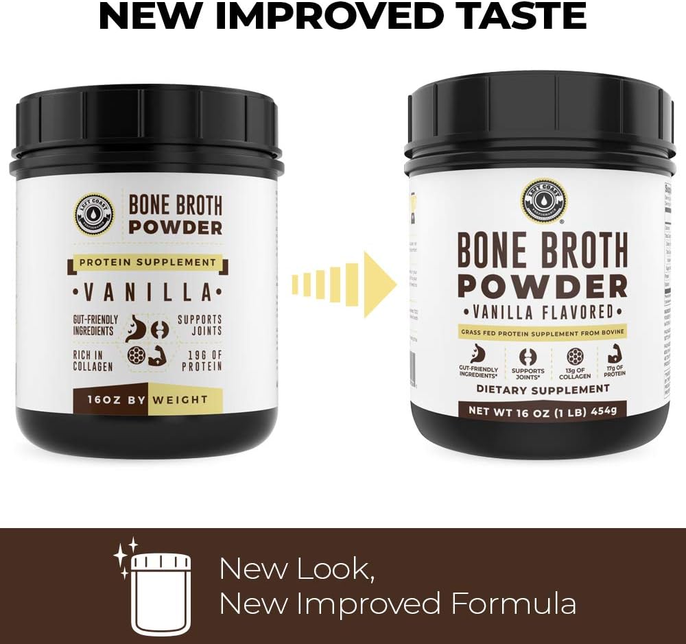 16oz Vanilla Bone Broth Protein Powder From Grass Fed Beef - Non-GMO Ingredients, Gut-Friendly, Low Carb Dairy Free Protein Powder - Natural Collagen Source For Joint Support - Keto Friendly