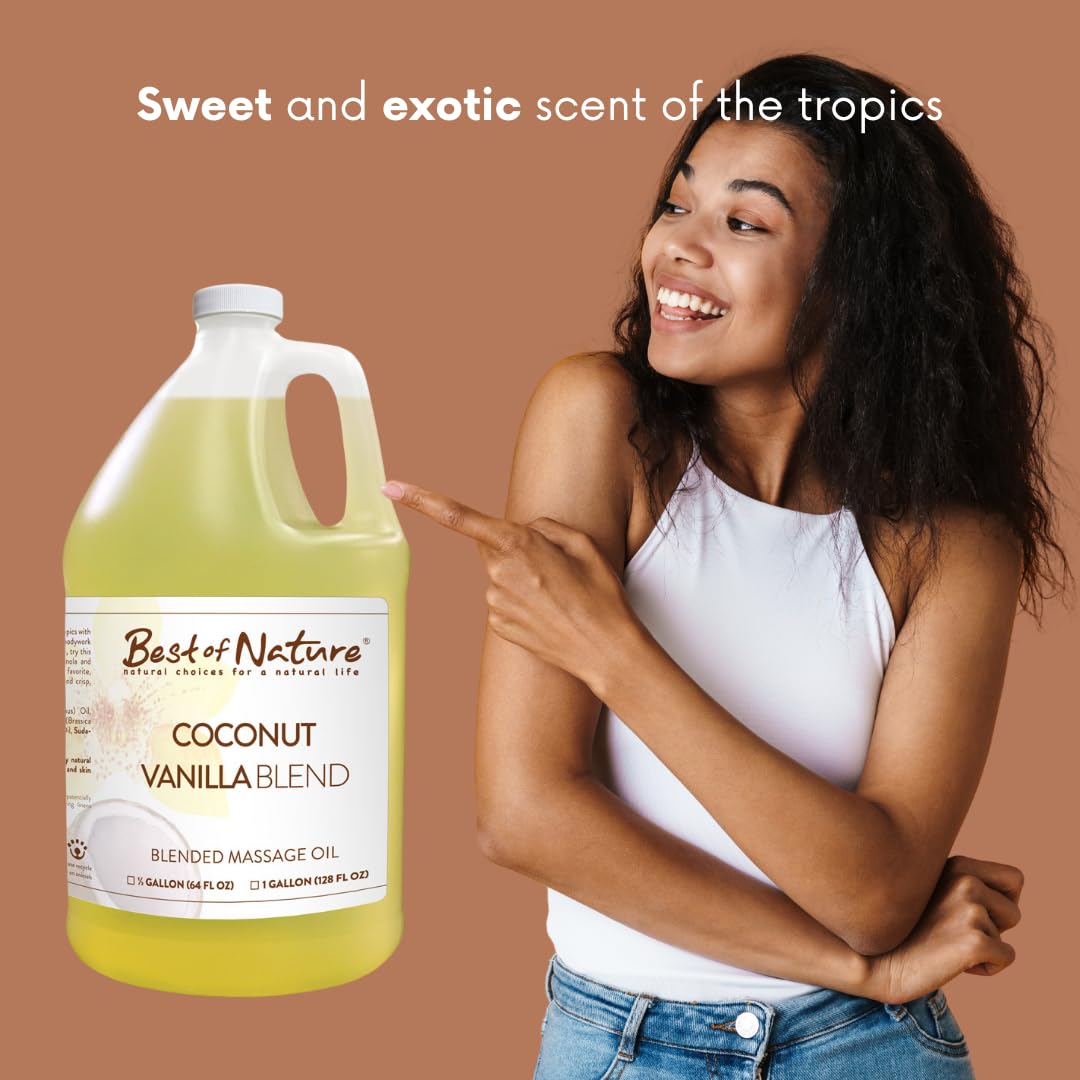 Best of Nature Coconut Vanilla Aromatherapy Massage Oil - Luxurious Blend with Coconut & Vanilla, Perfect for Spa Use, Relaxing Massage & Skin Hydration, Silky & Lightweight - 8 fl oz