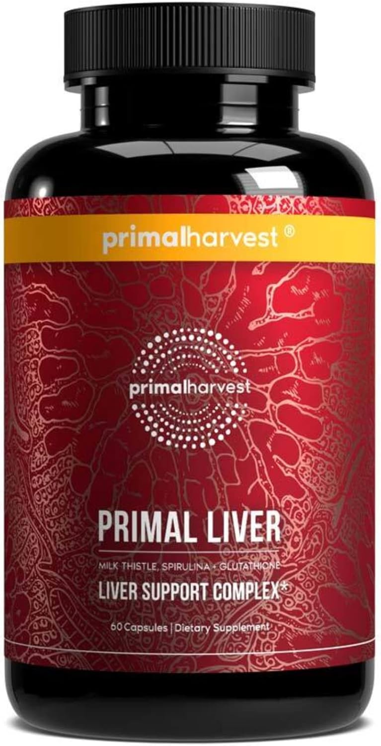 Primal Harvest Primal Liver Liver Supplement with, Alpha-Lipoic Acid, L-Cysteine HCL, L-Glutathione, Milk Thistle, and Spirulina, for Men and Women, 120 Capsules