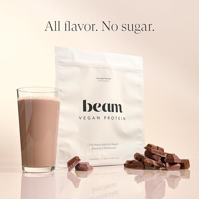 Beam Vegan Protein Powder – Organic Pea Protein Isolate, 20g Plant-Based Protein per Serving, Third-Party Tested, No Added Sugar, Dairy Free, Soy Free, Gluten Free, 20 Servings, Chocolate