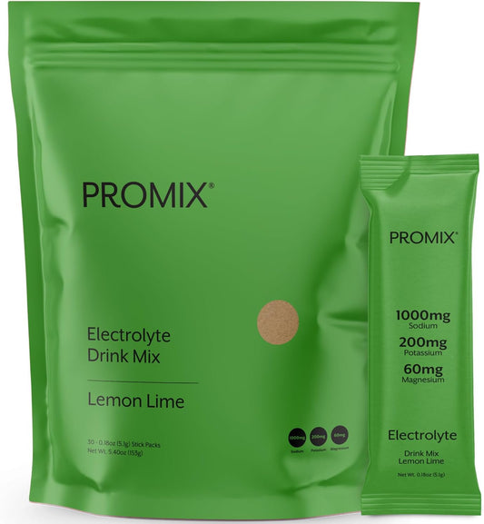 ProMix Nutrition Electrolytes Powder Packets - Sugar Free, Zero Calorie, Stevia Free, Fasting Friendly, Natural Himalayan Pink Salt - Lemon Lime - 30 Servings (Pack of 30)