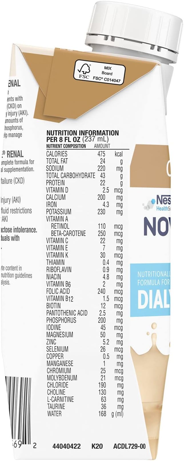 Nestle Novasource Renal Nutritionally Complete Formula Café Mocha Flavor 8 oz Carton 24 Ct