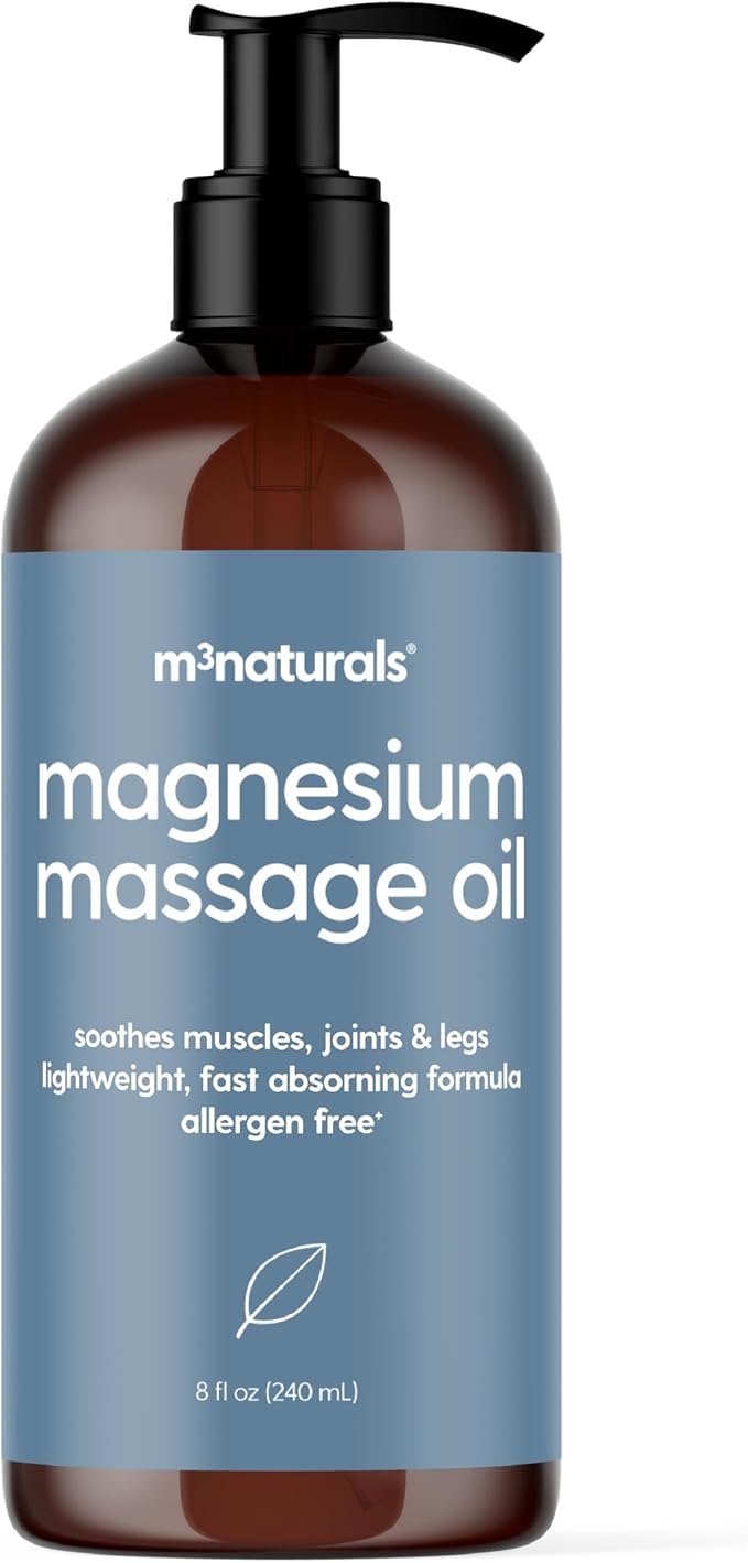 Magnesium Massage Oil for Sore Muscles, Feet, Joints and Leg Cramps, Helps with Sleeping and Post-Workout Recovery, for Sensitive Skin, 8 fl oz by M3